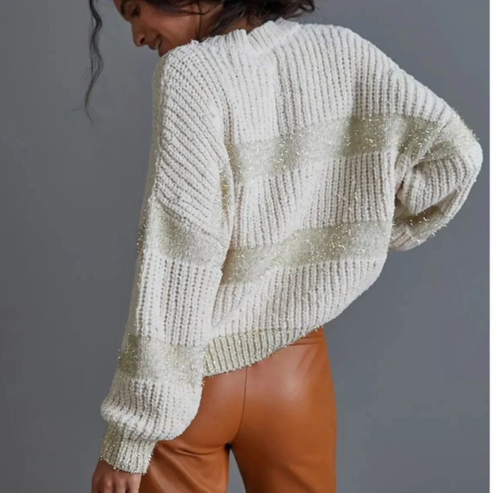 NWT Raga Ellen Tinsel Chenille Sweater Anthropologie Cream Metallic Small - Picture 3 of 12